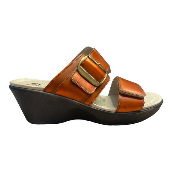 Dromedaris Jessie Leather Wedge Sandal Buckle Strap Open Toe Mandarin Size 38 - Picture 3 of 11